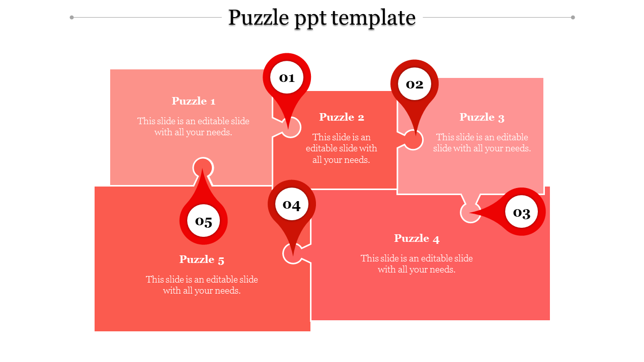 Awesome Puzzle PPT Template Slide Designs In Red Color